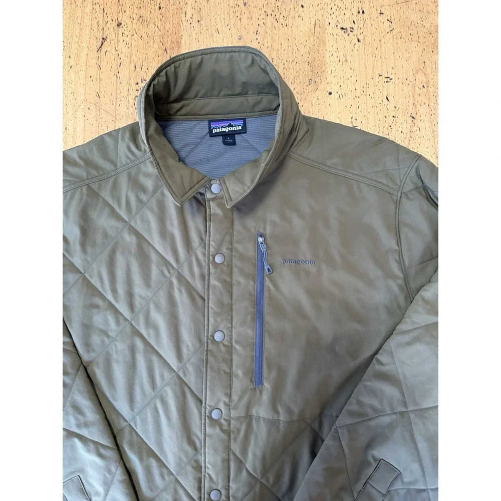 Patagonia Large Tough Puff Shirt Jacket, Green Snap Quilted Fitz Roy Puffer